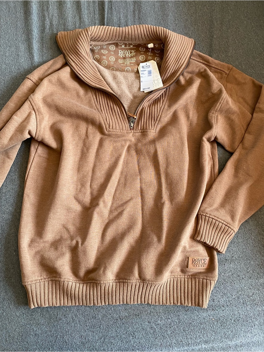 Royce Women's V-Neck Quarter-Zip Sweater in Camel Brown